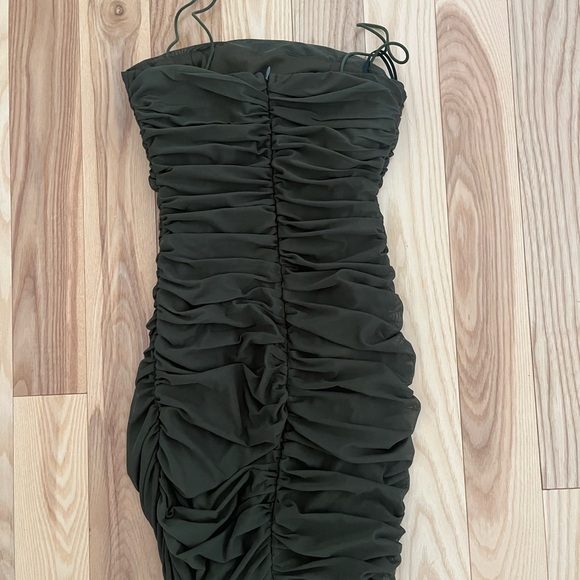 NWOT Princess Polly Olive Green Ruched Bodycon Mini Dress - Picture 4 of 4